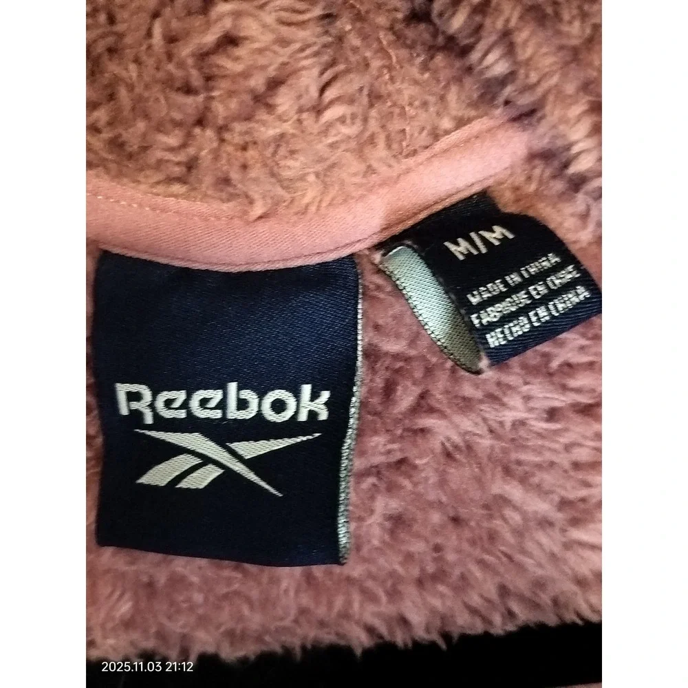 Reebok‎ Women's Dark Dusty Rose Fuzzy Fleece Hooded Zip Up Jacket M